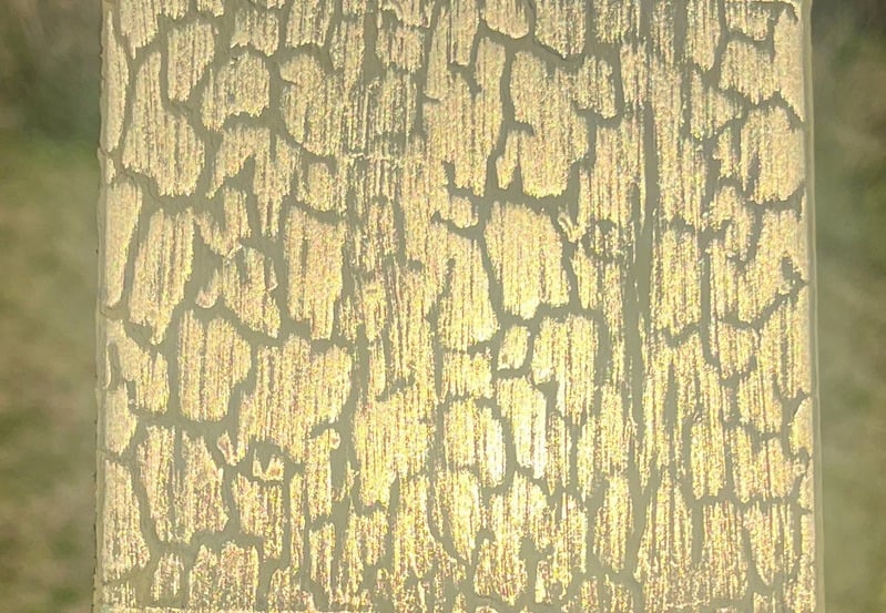 Gold crackled patina finish sample, hand-applied bespoke finish technique